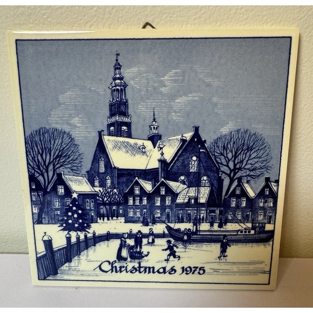 Vintage Royal Delft Christmas Tile 1975‎ Reform Church of  Maassluis